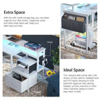 L Shaped Desk with File Drawer and Printer Stand, Reversible Corner Computer Desk with Power Outlet and LED Strip