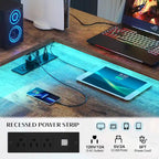 L Shaped Desk with File Drawer and Printer Stand, Reversible Corner Computer Desk with Power Outlet and LED Strip