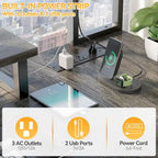 Farmhouse L-shaped Desk with Power Outlet, Gaming Table with Hutch and LED Light
