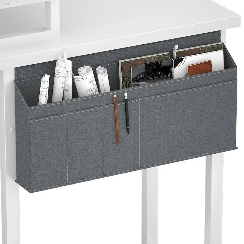 Farmhouse L-shaped Desk with Power Outlet, Gaming Table with Hutch and LED Light