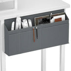 Farmhouse L-shaped Desk with Power Outlet, Gaming Table with Hutch and LED Light
