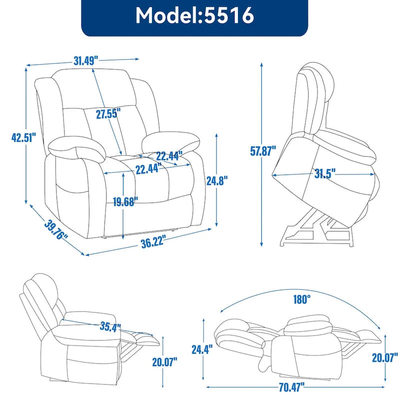 Faux Leather Dual Motor Power Lift Recliner Chair for Elderly,  Single Massage Sofa w/8-Point Vibration & Lumbar Heating