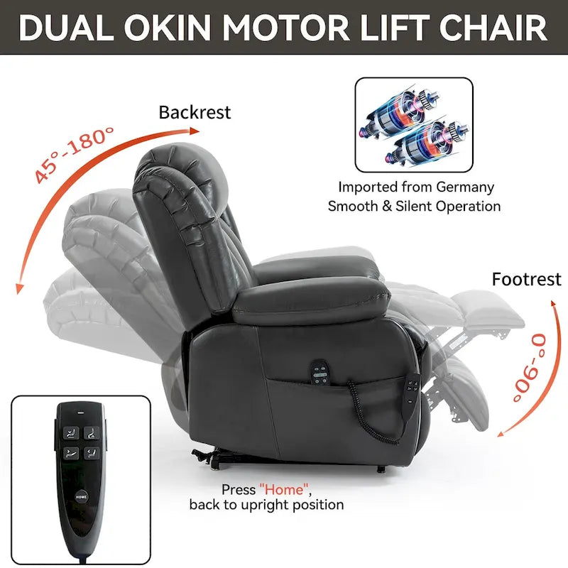 Faux Leather Dual Motor Power Lift Recliner Chair for Elderly,  Single Massage Sofa w/8-Point Vibration & Lumbar Heating