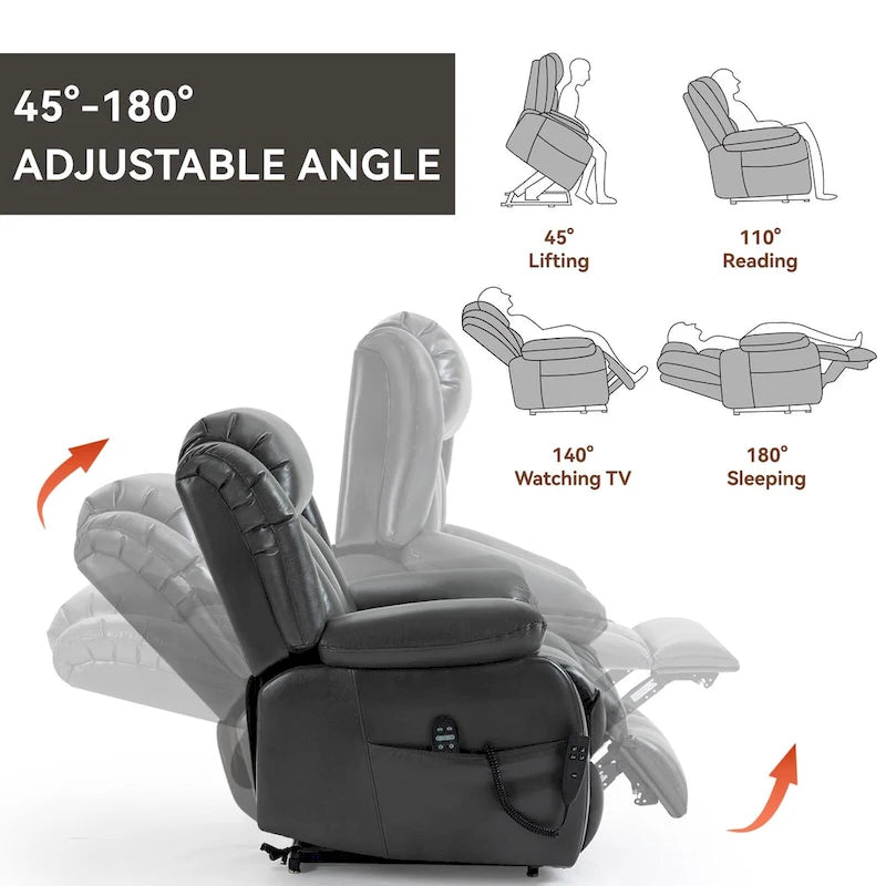 Faux Leather Dual Motor Power Lift Recliner Chair for Elderly,  Single Massage Sofa w/8-Point Vibration & Lumbar Heating