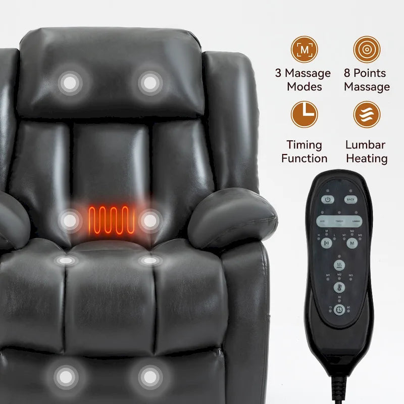 Faux Leather Dual Motor Power Lift Recliner Chair for Elderly,  Single Massage Sofa w/8-Point Vibration & Lumbar Heating