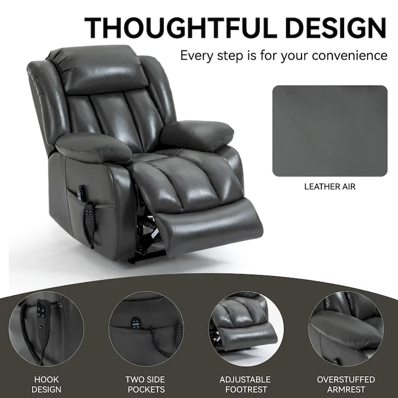Faux Leather Dual Motor Power Lift Recliner Chair for Elderly,  Single Massage Sofa w/8-Point Vibration & Lumbar Heating