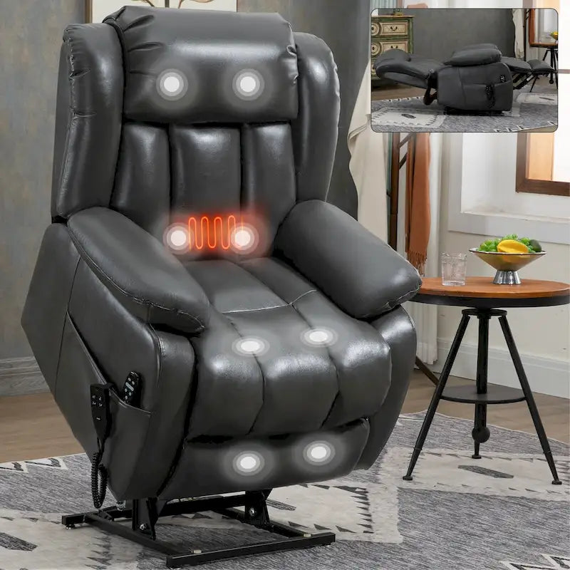 Faux Leather Dual Motor Power Lift Recliner Chair for Elderly,  Single Massage Sofa w/8-Point Vibration & Lumbar Heating