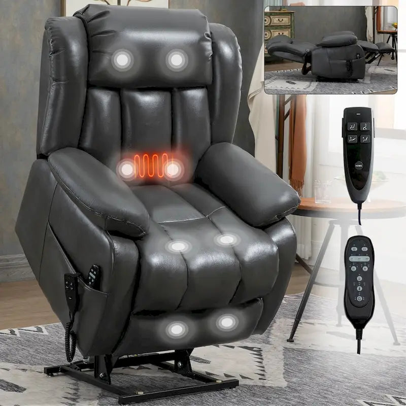 Faux Leather Dual Motor Power Lift Recliner Chair for Elderly,  Single Massage Sofa w/8-Point Vibration & Lumbar Heating