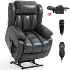 Faux Leather Dual Motor Power Lift Recliner Chair for Elderly,  Single Massage Sofa w/8-Point Vibration & Lumbar Heating