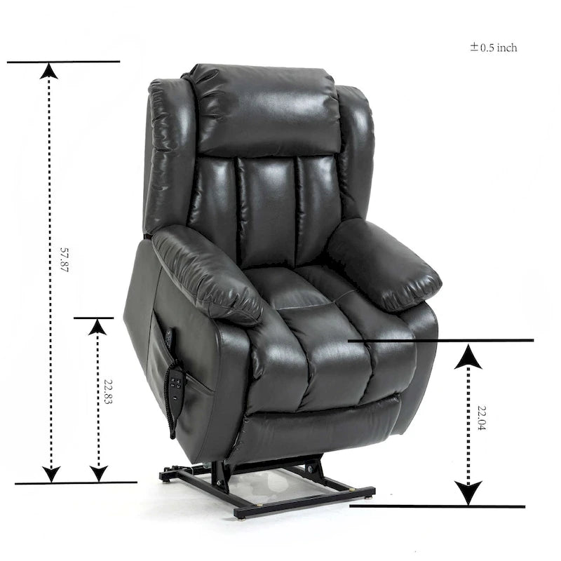 Faux Leather Dual Motor Power Lift Recliner Chair for Elderly,  Single Massage Sofa w/8-Point Vibration & Lumbar Heating