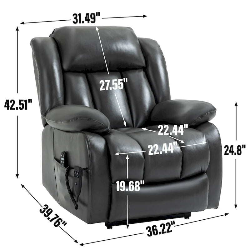 Faux Leather Dual Motor Power Lift Recliner Chair for Elderly,  Single Massage Sofa w/8-Point Vibration & Lumbar Heating
