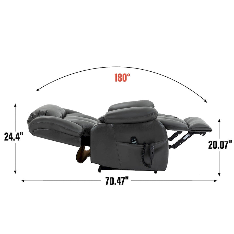 Faux Leather Dual Motor Power Lift Recliner Chair for Elderly,  Single Massage Sofa w/8-Point Vibration & Lumbar Heating