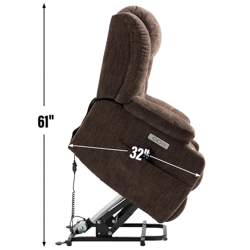 Chenille Power Lift Recliner Chair, Modern Lving Room Single Massage Sofa Chair w/Lumbar Heating, USB and Type-C Ports