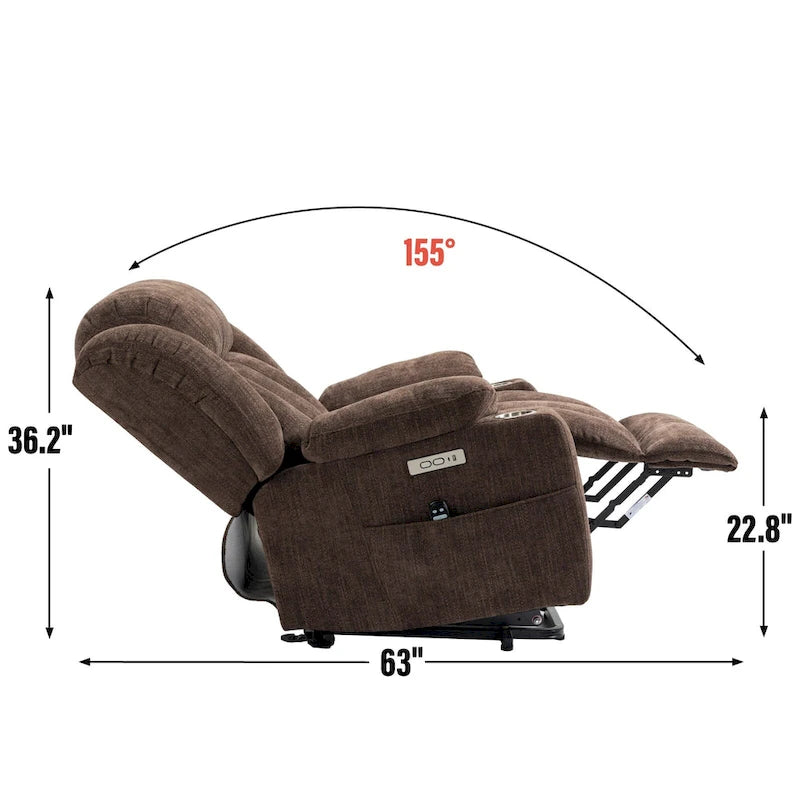 Chenille Power Lift Recliner Chair, Modern Lving Room Single Massage Sofa Chair w/Lumbar Heating, USB and Type-C Ports