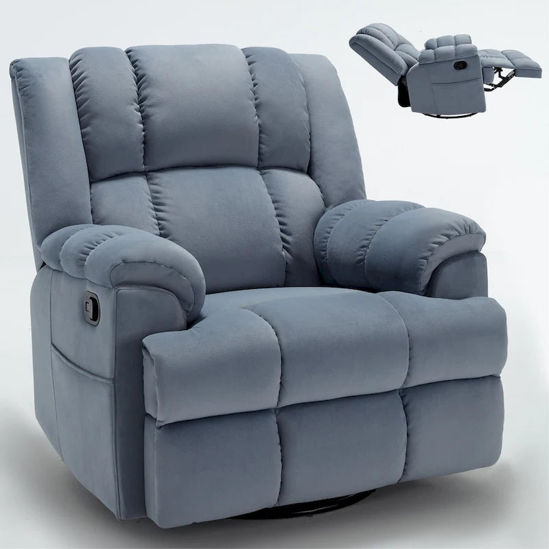 Lazy Boy Swivel Rocker Fabric Recliner Chair, Overstuffed Large Manual Recliner Glider with Pillow Top Arms and Cushion Back