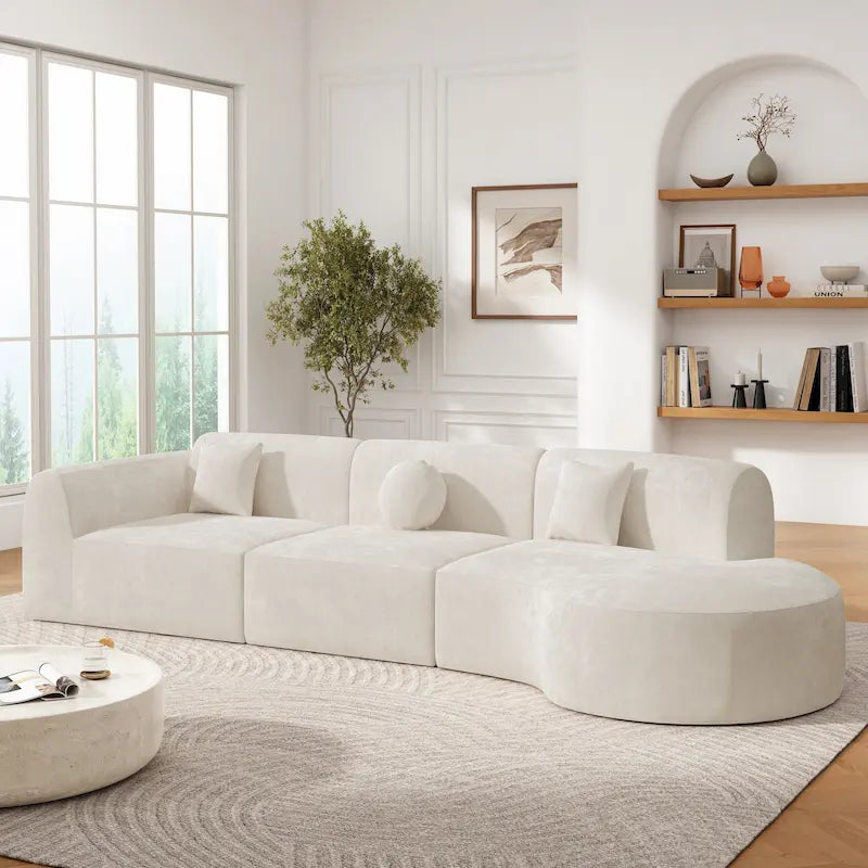 Christopher Knight Home- Buker Curved Polyester Sectional Sofa