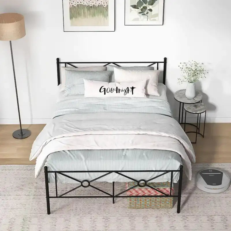 Gymax Full/Queen Size Metal Platform Bed Frame w/ Headboard Mattress