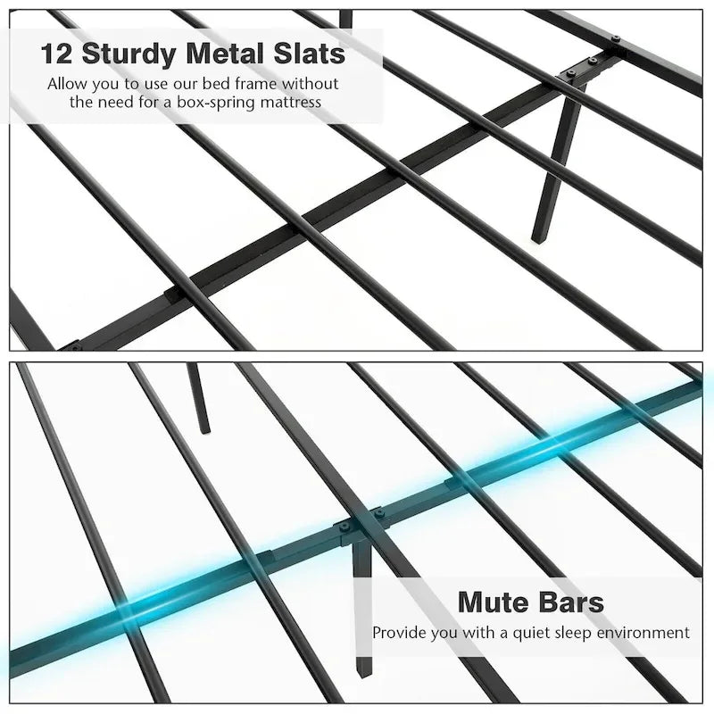 Gymax Full/Queen Size Metal Platform Bed Frame w/ Headboard Mattress