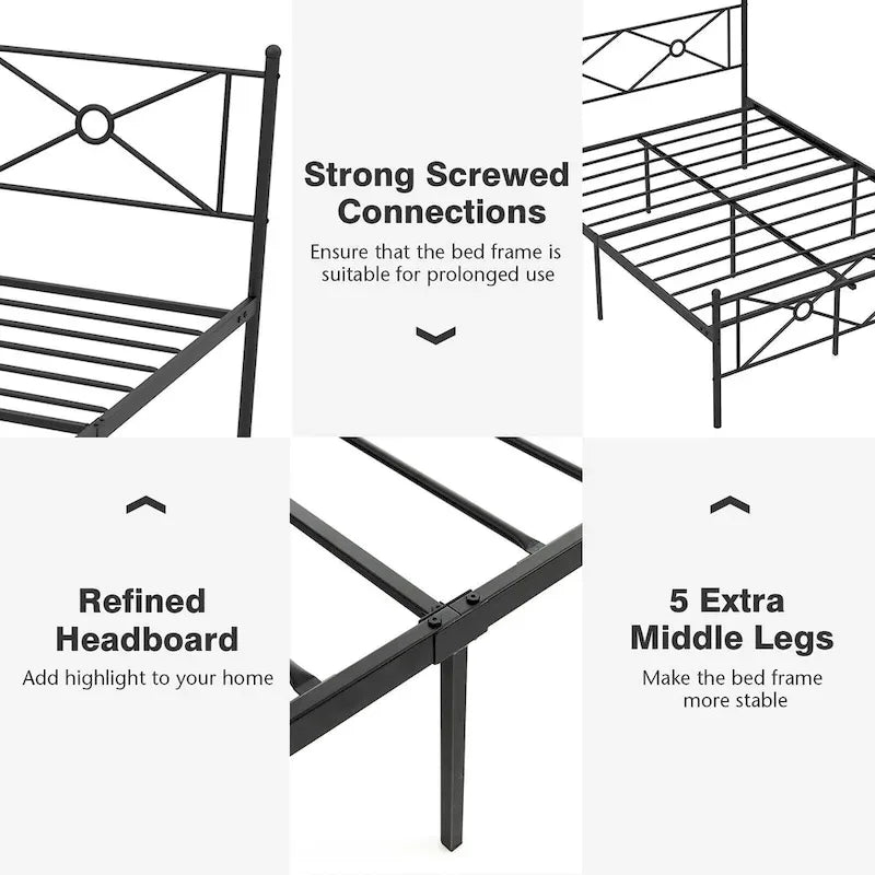 Gymax Full/Queen Size Metal Platform Bed Frame w/ Headboard Mattress