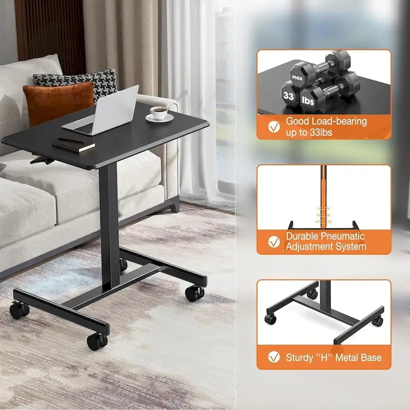 42.5 H Tall Small Standing Desk Mobile Portable Rolling Laptop PC Table Adjustable Height w/ Wheels