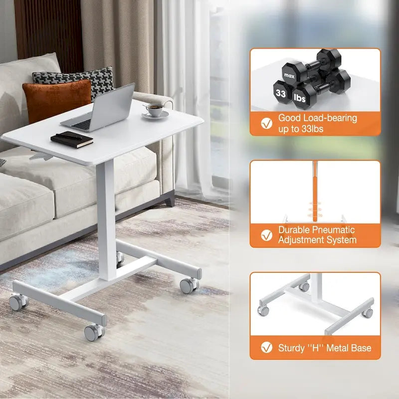 42.5 H Tall Small Standing Desk Mobile Portable Rolling Laptop PC Table Adjustable Height w/ Wheels