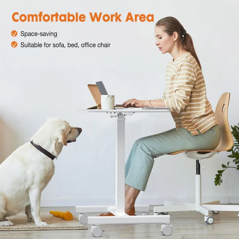 42.5 H Tall Small Standing Desk Mobile Portable Rolling Laptop PC Table Adjustable Height w/ Wheels