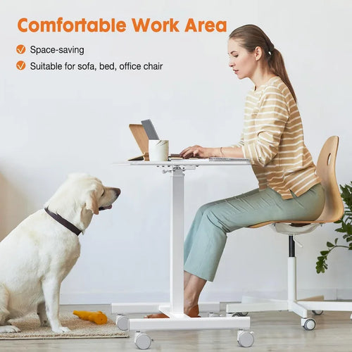 42.5 H Tall Small Standing Desk Mobile Portable Rolling Laptop PC Table Adjustable Height w/ Wheels