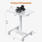 42.5 H Tall Small Standing Desk Mobile Portable Rolling Laptop PC Table Adjustable Height w/ Wheels