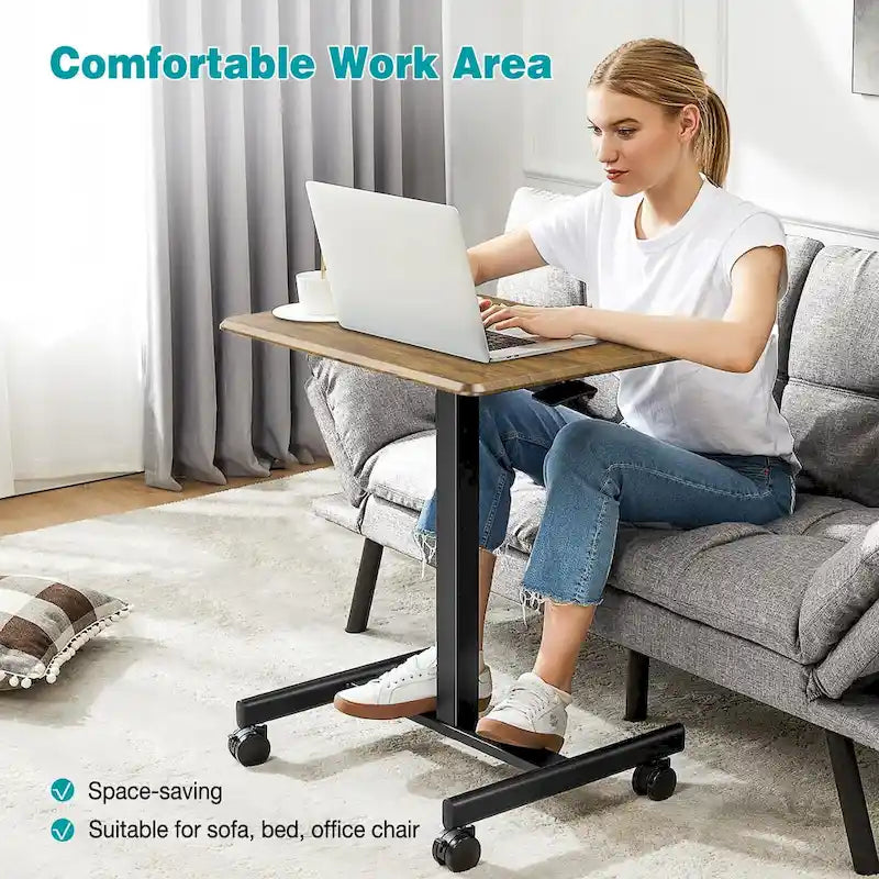 42.5 H Tall Small Standing Desk Mobile Portable Rolling Laptop PC Table Adjustable Height w/ Wheels