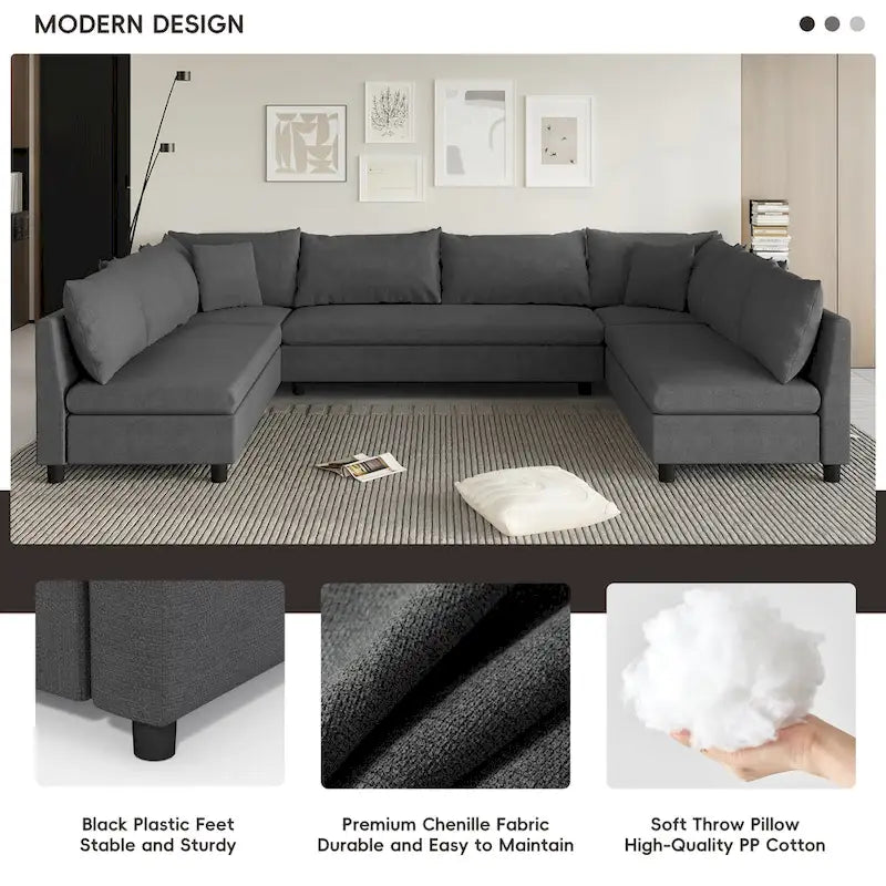 116 Chenille U-Shaped Modular Sectional Sofa, 8-Seater