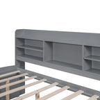 Full Size Wooden Captain Platform Bed with Built-in Bookshelves, Three Storage Drawers and Trundle
