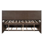 Full Size Wooden Captain Platform Bed with Built-in Bookshelves, Three Storage Drawers and Trundle