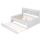 Full Size Wooden Captain Platform Bed with Built-in Bookshelves, Three Storage Drawers and Trundle