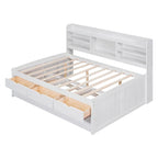 Full Size Wooden Captain Platform Bed with Built-in Bookshelves, Three Storage Drawers and Trundle