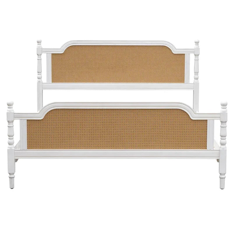 Traditional Style Platform Bed with Rattan Headboard and Footboard for Bedroom
