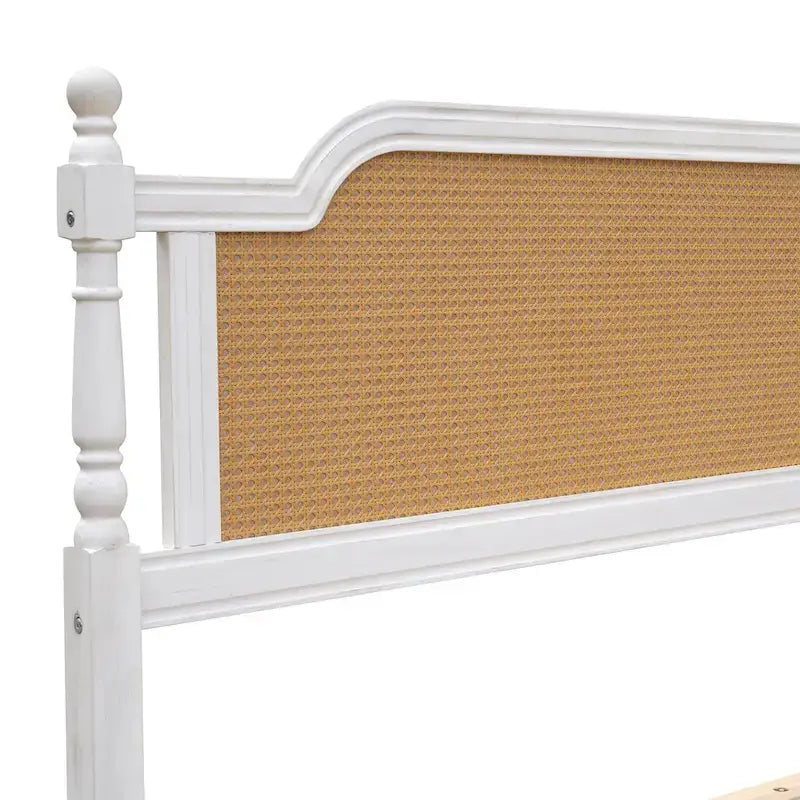 Traditional Style Platform Bed with Rattan Headboard and Footboard for Bedroom
