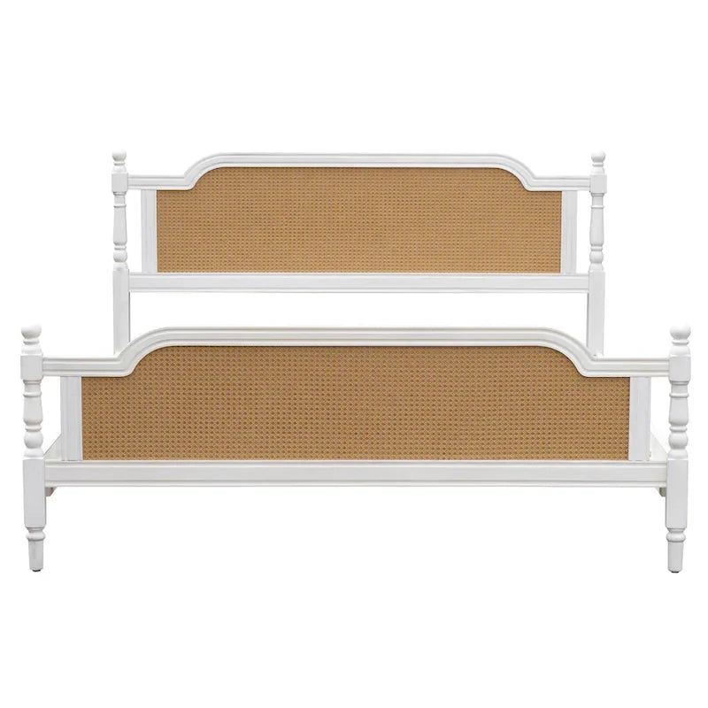Traditional Style Platform Bed with Rattan Headboard and Footboard for Bedroom