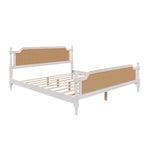 Traditional Style Platform Bed with Rattan Headboard and Footboard for Bedroom
