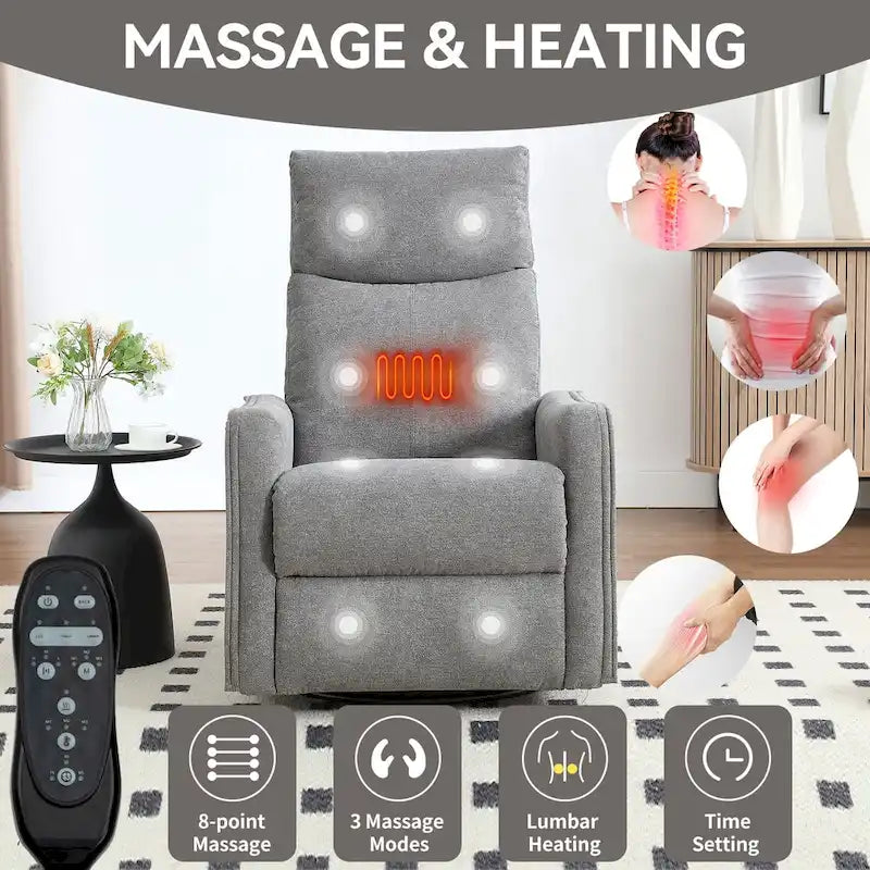 360 Swivel Rocker Recliner Chair with Massage and Lumbar Heating