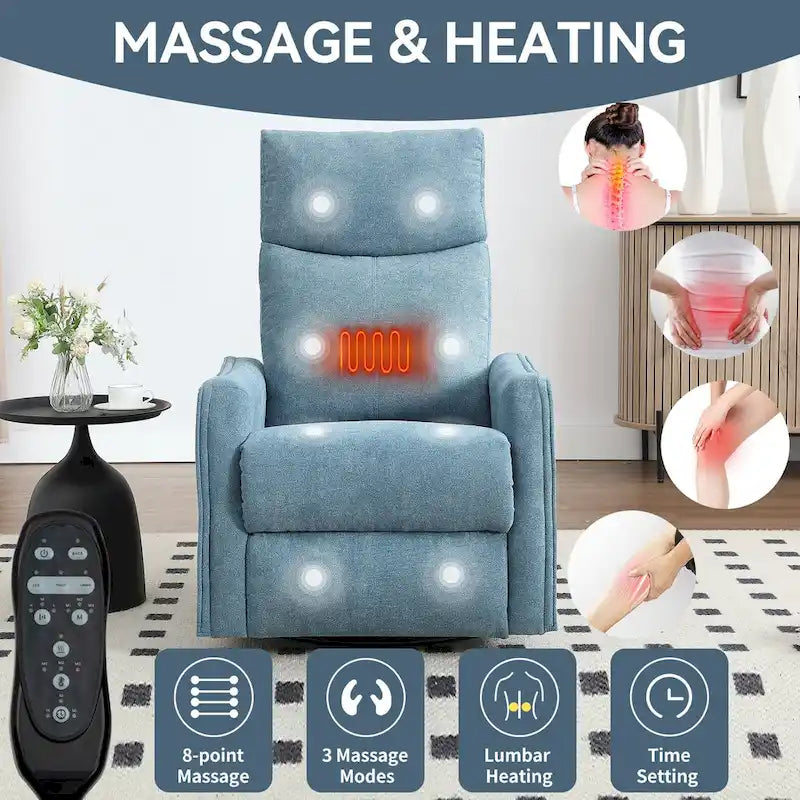 360 Swivel Rocker Recliner Chair with Massage and Lumbar Heating