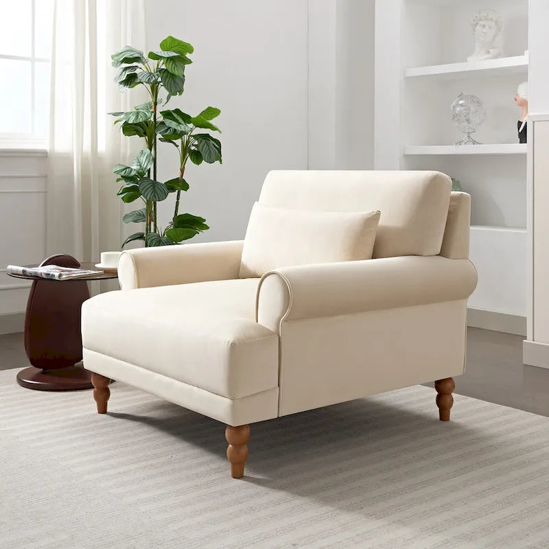 Beige 37.8 Velvet Accent Chair