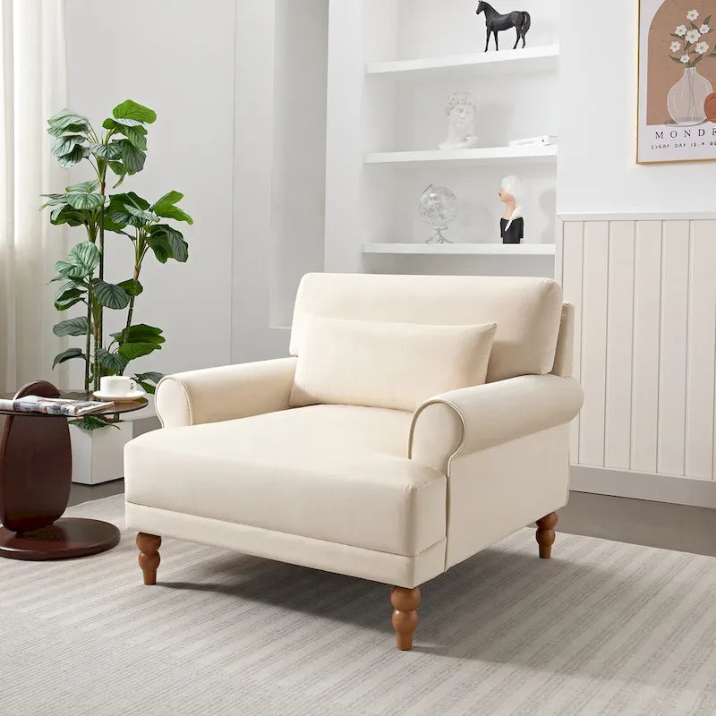 Beige 37.8 Velvet Accent Chair
