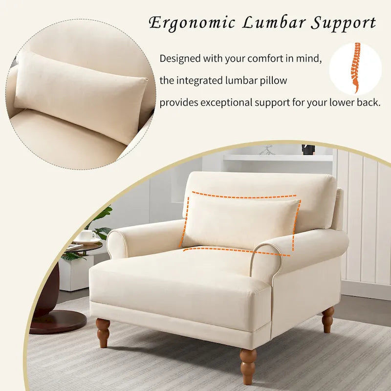 Beige 37.8 Velvet Accent Chair