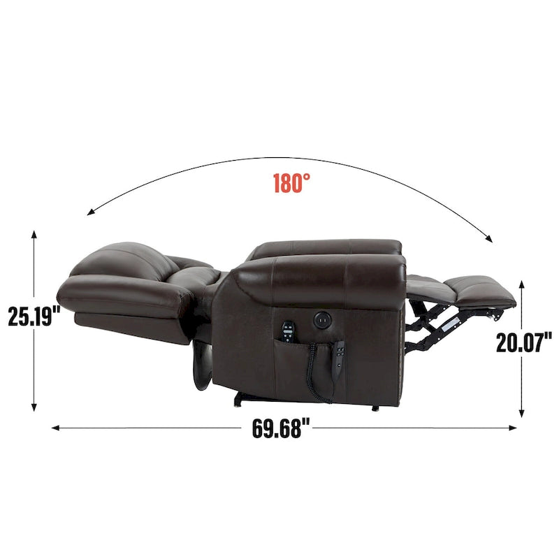 Brown Genuine Leather Power Lift Recliner with Dual Motor