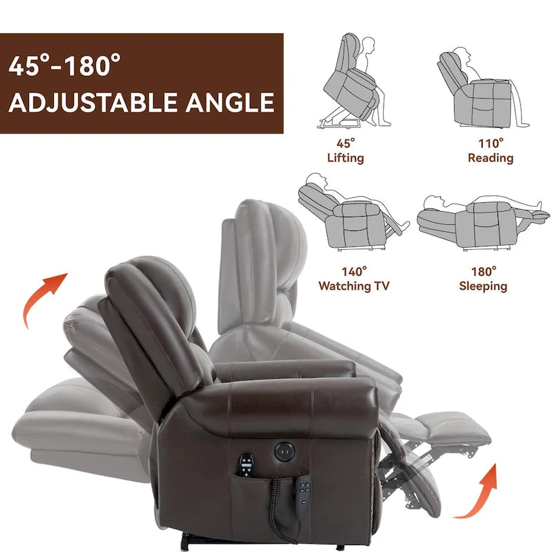 Brown Genuine Leather Power Lift Recliner with Dual Motor