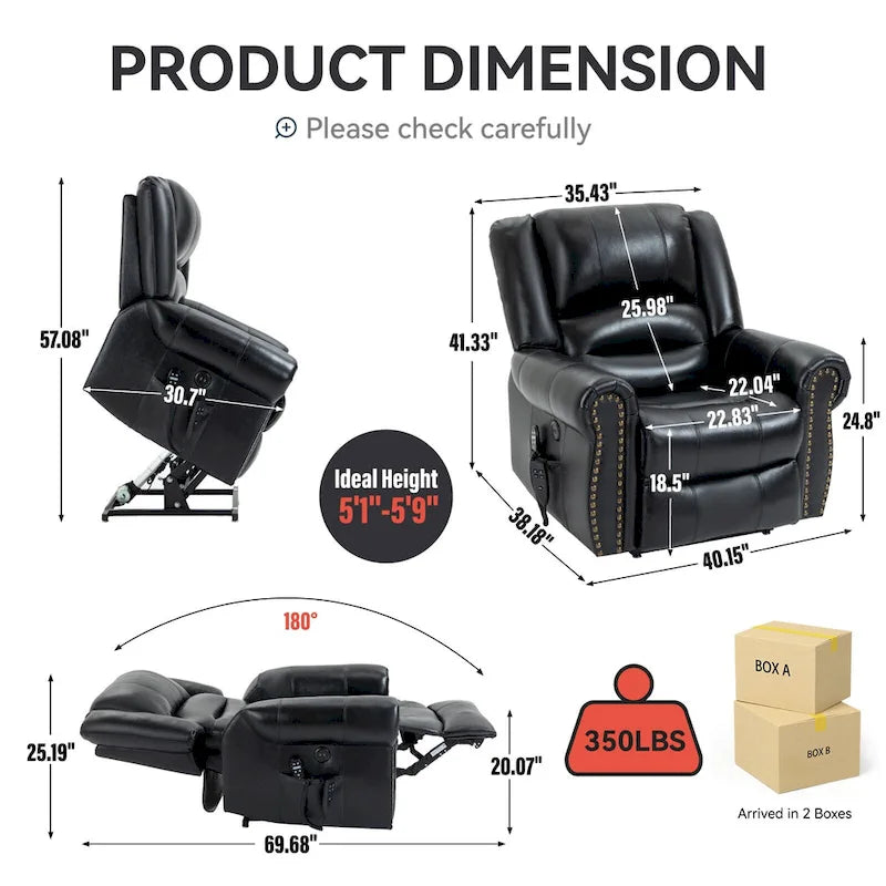 Brown Genuine Leather Power Lift Recliner with Dual Motor
