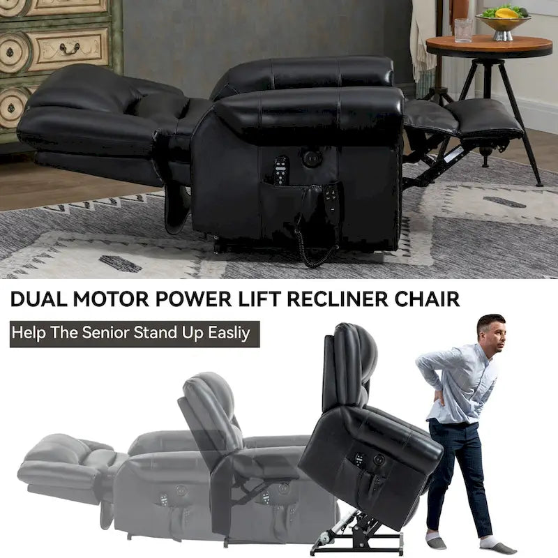 Brown Genuine Leather Power Lift Recliner with Dual Motor