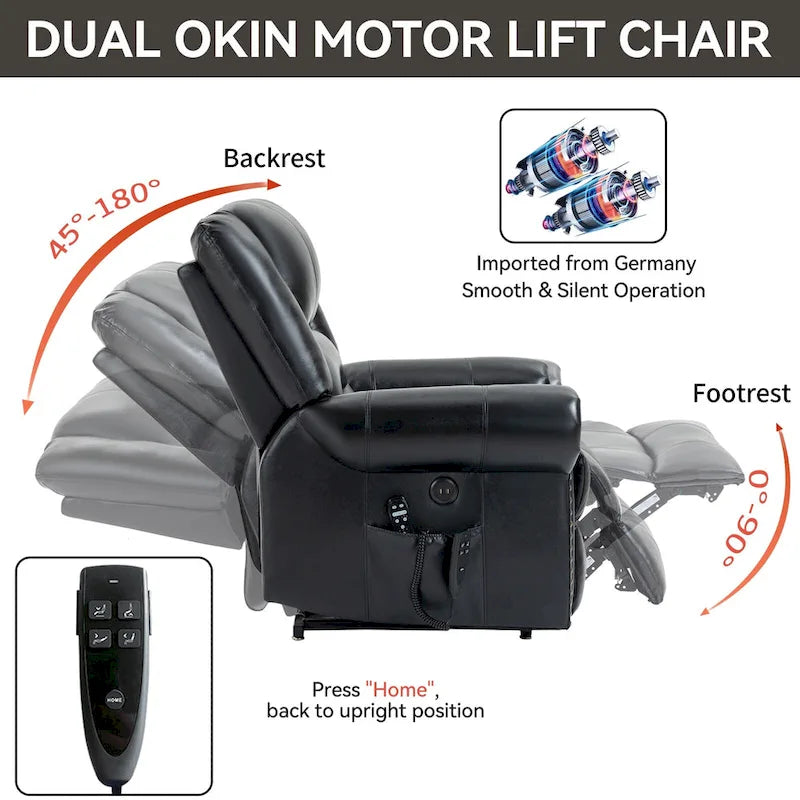 Brown Genuine Leather Power Lift Recliner with Dual Motor