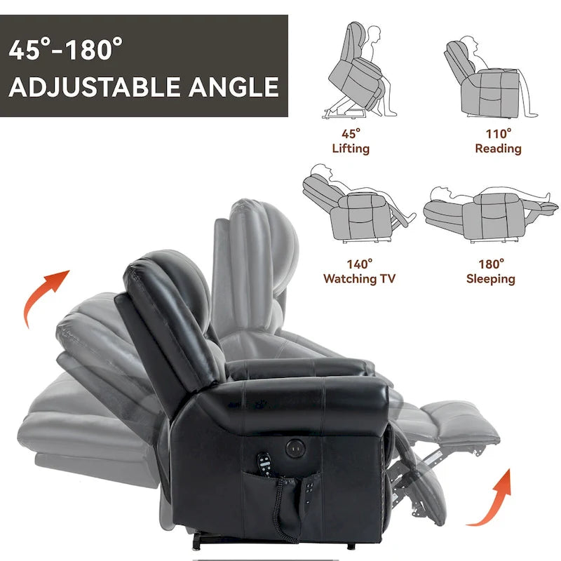Brown Genuine Leather Power Lift Recliner with Dual Motor