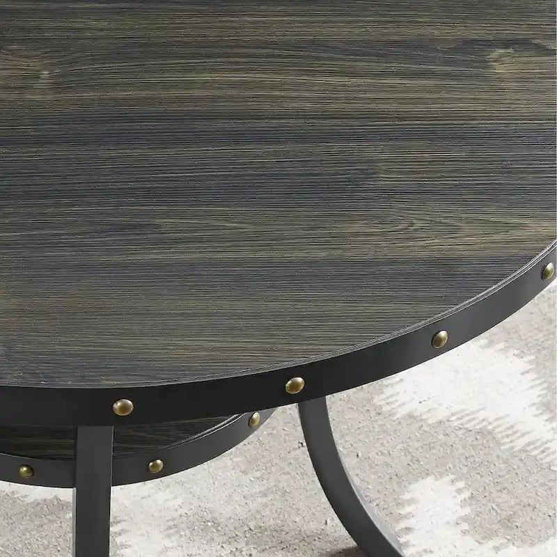 Modern Style 3-Piece Dining Set with Round Bar Table and 2 Nailhead Pub Chairs